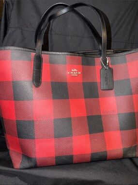Coach Red & Black Buffalo Plaid Tote